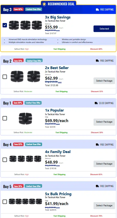 Tactical Abs Toner price Chart